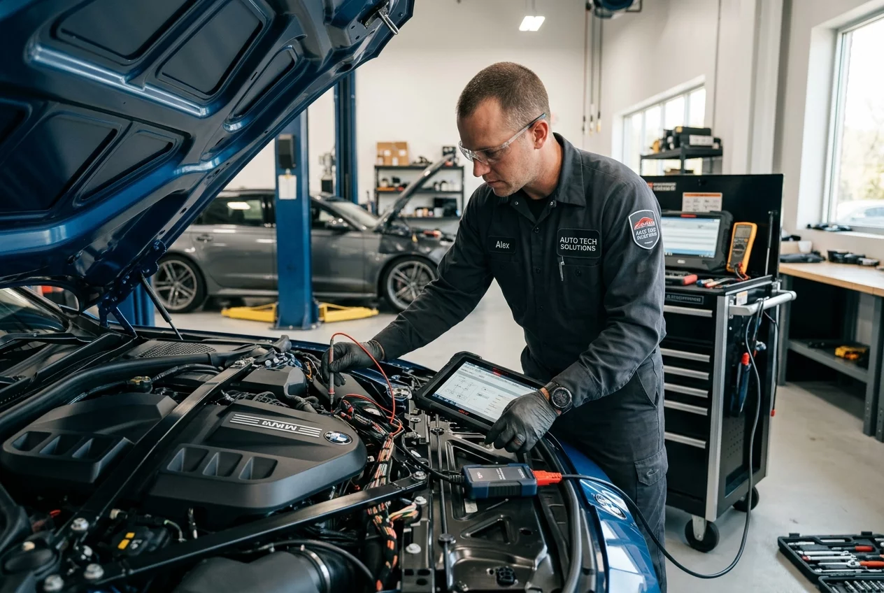 Ekspert analizujący elektronikę samochodową